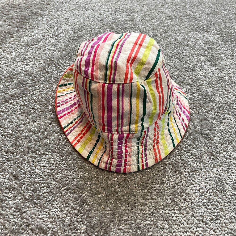 Unbranded Bucket Hat Toddlers 2T - 4T Colorful Striped Reversible Orange Sun Cap